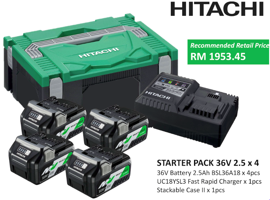 HiKOKI Li-ion Battery 36V2.5 x 4pcs, Fast Charger x 1pc - Click Image to Close